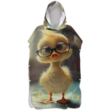 Imagem de Joisal Poncho de surfe reutilizável para adultos trocador com capuz toalha de natação fofo desenho animado pato engraçado unissex adulto poncho com capuz
