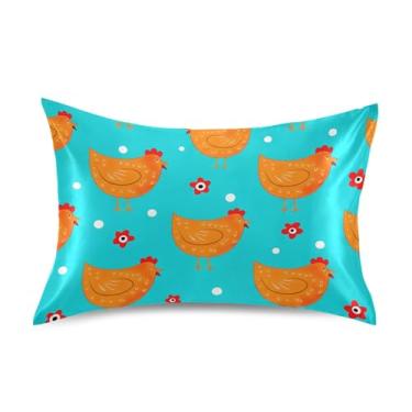 Imagem de Lindas fronhas de cetim azul com estampa de galinha, animais de fazenda, estampa divertida, rei, rainha, padrão, fronhas, decoração de cama, fronha tamanho king 101,6 cm x 50,8 cm