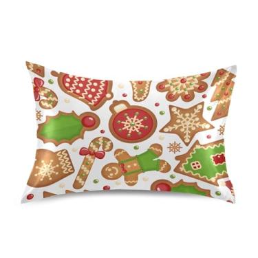 Imagem de Fronhas de cetim para cabelo biscoitos de Natal comemorativo padrão queen king size almofadas personalizadas resfriamento extra macio roupa de cama tamanho padrão 66 cm x 50 cm