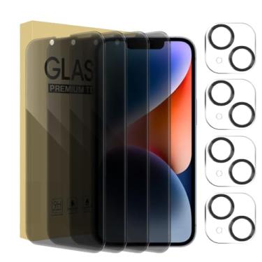 Imagem de Pacote com 4 protetores de tela de privacidade para iPhone 14 Plus de 6,7 polegadas com 4 protetores de lente de câmera, película de vidro temperado antiespião, antiarranhões, sensível ao toque