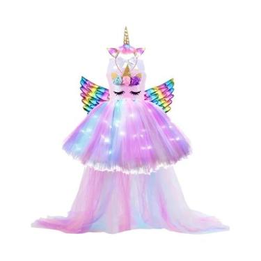 Imagem de Vestido De Unicórnio Arco-Íris Pastel Para Meninas Com Luzes LED Fanta