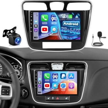 Imagem de Volxcereo [2G + 64G] Rádio automotivo para Chrysler 200, 200C, 2011, 2012, 2013, 2014, 22.9 cm, Android Touchscreen, estéreo com Carplay/Android Auto, GPS, WiFi, Bluetooth, SWC, FM/RDS, câmera reserva