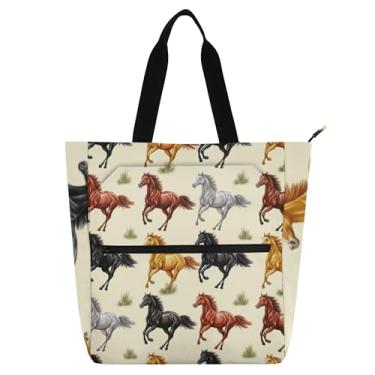 Imagem de Vintage Horses Bolsa feminina bege bolsa de trabalho lona escolar bolsa para professores bolsas de livros presente para amantes de livros