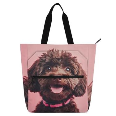 Imagem de GAIGEO Sacola Happy Brown Poodle para mulheres e crianças com zíper bolsa de lona para trabalho escolar