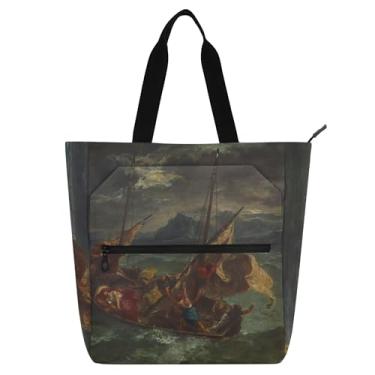 Imagem de GAIGEO Sacola feminina Christ Sea Delacroix para trabalho, lona, bolsa de pano, faculdade, escola, crianças, bolsa fofa com compartimentos