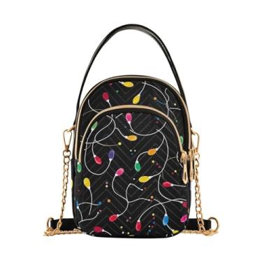 Imagem de Bolsa tiracolo feminina Rubber Ducks on Blue pequena, transversal com alça, bolsa transversal para meninas, Cordão de luzes de Natal - 2, One Size