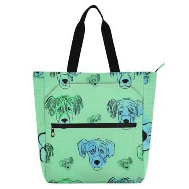 Imagem de GAIGEO Bolsa de trabalho feminina com estampa de animais verdes para cães, lona, praia, escola, bolsa carteiro com compartimentos