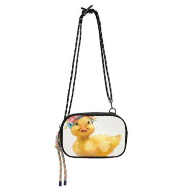Imagem de TSENQUE Bolsa feminina com coroa de flor de pato amarela bolsa transversal pequena bolsa de viagem sobre o ombro com estampa animal carteira para celular