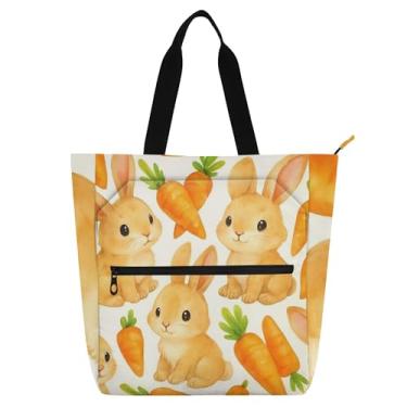 Imagem de GAIGEO Lindos coelhos, cenouras, bolsas de trabalho brancas para mulheres, bolsa de lona, praia, livros, zíper, bolsas para professores, amantes de livros