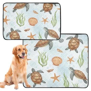 Imagem de Almofadas clássicas de tartarugas marinhas, estrela-do-mar, para cães, lavável, reutilizável, impermeável, cercadinho para cães, absorvente para cães, médio + grande, conjunto de 2