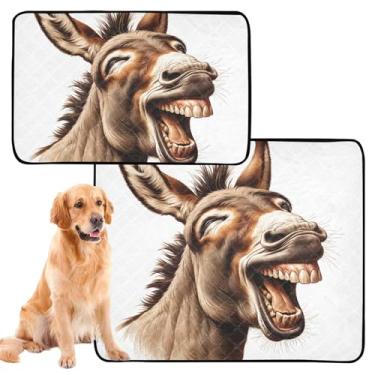 Imagem de Almofadas de xixi laváveis de burro sorrindo engraçadas para animais de estimação, tapete reutilizável à prova d'água para gaiola de cachorro, tapetes de parto para cães, médio + grande, conjunto de 2