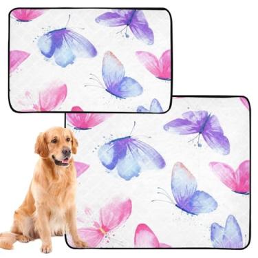 Imagem de TSENQUE Almofadas de xixi para cães, lavável, impermeável, tapete para cercadinho de cachorro, rosa pastel, borboletas roxas, almofada reutilizável para animais de estimação, almofadas absorventes de
