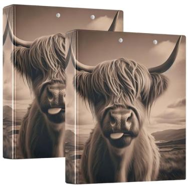Imagem de Fichários personalizados de vaca Highland com 3 anéis de 3 cm para portfólio de 200 folhas, anel redondo, 31,5 x 27 x 6 cm, 1 pacote