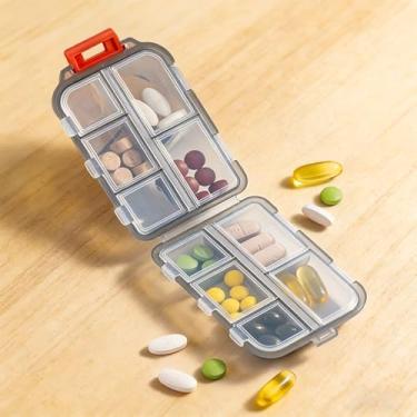 Imagem de Organizador de comprimidos de viagem, estojo portátil para comprimidos com 10 compartimentos, caixa de comprimidos diária para guardar vitaminas, óleos de peixe, organizador de comprimidos pequeno