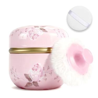 Imagem de SHIMIDO Body Powder Puff and Container, 3.15" Portable Empty Body Powder Container for Baby Women's Loose Dusting Powder, Powder Case Box with Lids for Bath, Travel and Home Use (Old time)