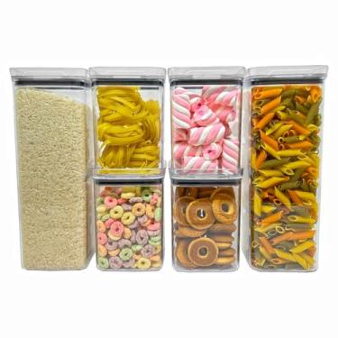 Imagem de Kit Potes Herméticos Porta Mantimentos Acrílico Empilháveis Quadrado Resistente Cozinha Dispensa (Kit 6 Potes G)