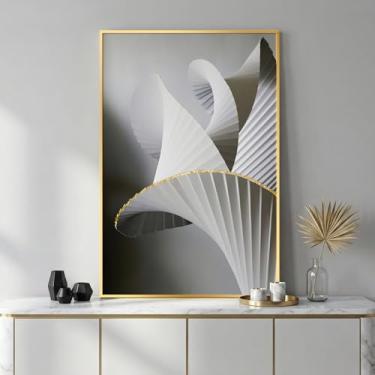Imagem de Arte de parede abstrata moderna emoldurada, grande luxo, 1 peça, impressões em tela cinza e branca, pinturas para paredes, imagens geométricas minimalistas para sala de estar, quarto, casa, escritório
