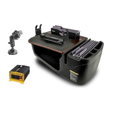 Imagem de AutoExec Mesa de carro Efficiency FileMaster para sua estação de trabalho de veículos e escritório móvel, mogno, com inversor de potência de 400 watts, suporte de impressora e suporte de telefone com