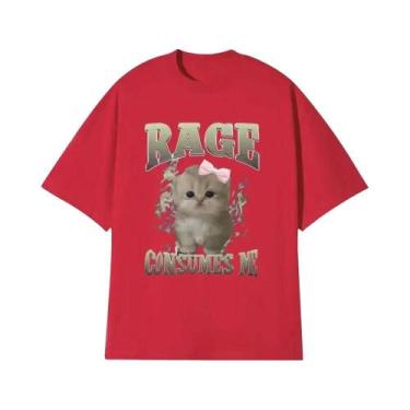 Imagem de Camiseta Feminina Engraçada Com Meme De Gato Rage Consumes Me Kawaii C