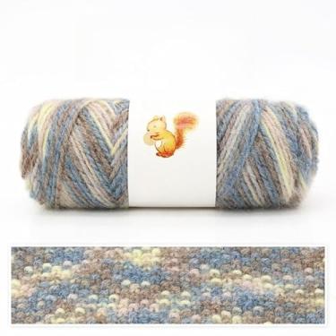 Imagem de Fio artesanal tingido à mão, mistura de fio dental super macio, peso penteado médio para lenços e chapéus de tricô, cor única (branco + azul + cáqui)