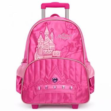 Imagem de Mochila Escolar De Rodinhas Princesas Acende Luz Led Meninas Cor:Rosa 