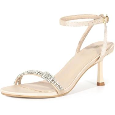 Imagem de Perphy Sandálias femininas de salto agulha com tiras de strass, Champanhe, 35