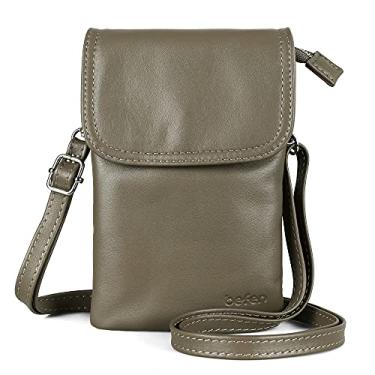 Imagem de befen Carteira de couro legítimo de flor integral pequena para celular bolsa feminina com chaveiro, Cinza-acastanhado profundo, Small