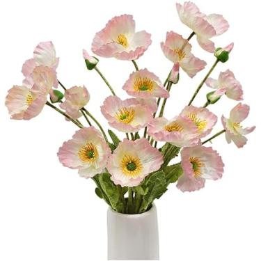 Imagem de 5 Pacote Flores de Papoula Artificiais Seda com Caule Decoração Casa Bouquet Mesa Arranjo Casamento e Festa