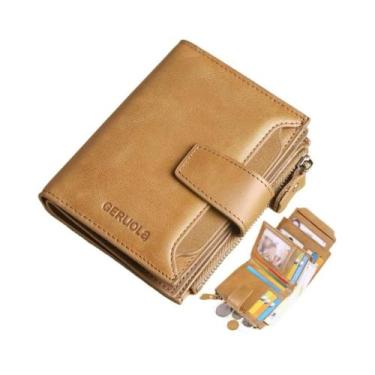 Imagem de Carteira Masculina De Couro Genuíno Com Bloqueio RFID Vintage Antifurt