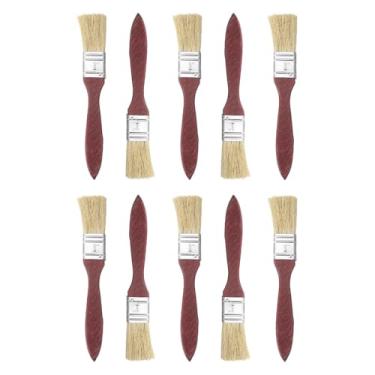 Imagem de HARFINGTON 10 pincéis de pintura de cerdas planas de 2,54 cm com cabo de madeira para pintura de arte faça você mesmo, móveis, cercas, armário, deck, parede, porta, vermelho, vermelho