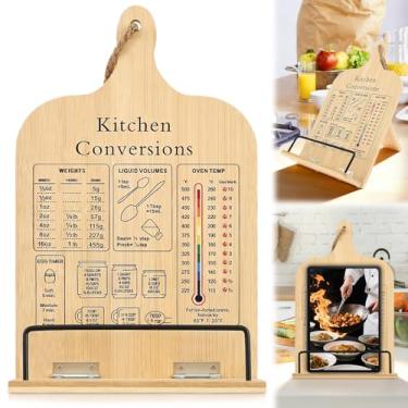 Imagem de Suporte de livro de receitas ajustável, suporte de livro de receitas com tabela de conversão de medidas para balcão de cozinha, suporte dobrável para livros de culinária com almofada antiderrapante
