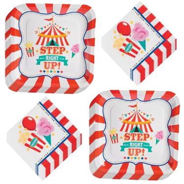 Imagem de Pratos quadrados de jantar e guardanapos de bebidas de papel para festa de carnaval e circo (serve 16)