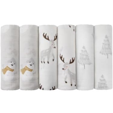 Imagem de Cobertores de musselina Maiton para recém-nascidos, pacote com 6, cobertor respirável (68,5 cm x 68,5 cm), cobertor macio para bebês para meninas e meninos, panos para arrotar bebês com design de