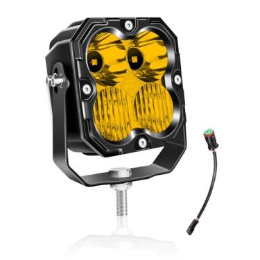 Imagem de Willpower Luz de trabalho LED de 10,9 cm, 30 W, 3000 lm, com conector DT, luzes de neblina quadradas off-road de 12 V 24 V, para carro, veículo, caminhão, trator, barco 4 x 4, amarelo 3500K, farol à