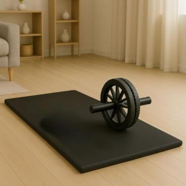 Imagem de Colchonete + Roda Abdominal para Treino em Casa 40+ | Kit Academia em Casa com Exercícios Eficazes para Abdômen e Lombar(Preto)