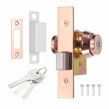 Imagem de PATIKIL Fechadura de porta de loja, fechadura comercial de fechadura de mortise, parafuso quadrado, conjunto de fechadura central emoldurada de vidro com cilindro duplo e 3 chaves, ouro rosa