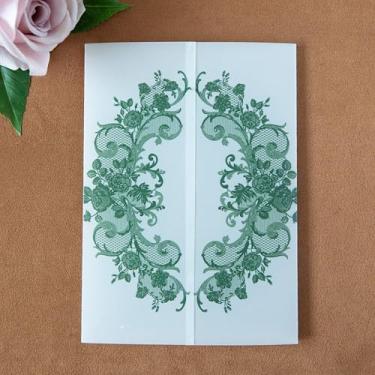 Imagem de ponatia 50 peças de jaquetas de veludo para convites de 13 x 17 cm, envelopes de papel de velino floral de renda 135gsm para casamento/chá de panela, cartões de convite de aniversário de quinze anos