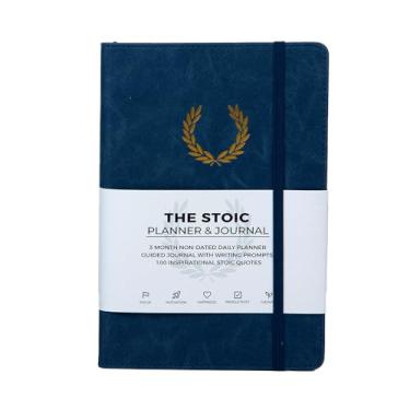 Imagem de The Stoic Planner & Journal - Um planejador diário 2 em 1 e diário guiado com instruções inspiradoras de escrita - Construa produtividade e uma mentalidade positiva - 3 meses sem data (azul)