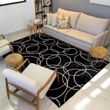 Imagem de Tapete Sala Aveludado Pelo Baixo Geométrico Antialérgico Lavável Tapete Grande Moderno 200x140(Preto)