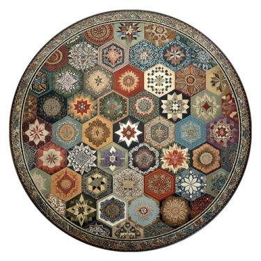 Imagem de Doteon Boho Tapete redondo colorido antiderrapante vintage para sala de estar, quarto, sala de jogos, decoração de 1,8 m de diâmetro