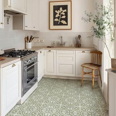 Imagem de Alwayspon Retire e cole azulejos de vinil 30,5 x 30,5 cm 12 peças, adesivo autoadesivo para Kithchen banheiro sala de jantar quarto decoração de casa DIY, verde sálvia floral