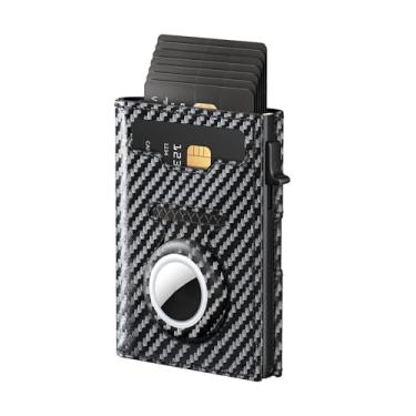 Imagem de Vast Scenery Carteira masculina para AirTag, porta-cartões pop-up com RFID compatível com Air Tag, inteligente, fina, minimalista, com três dobras – capacidade para mais de 10 cartões | Janela para