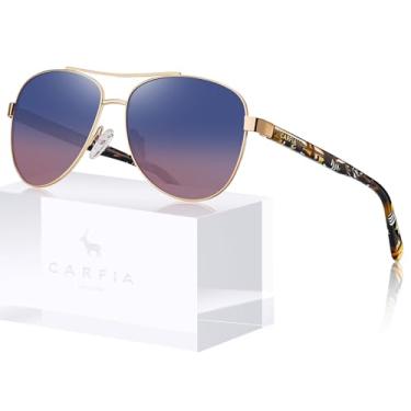 Imagem de Óculos de Sol CARFIA Polarizados Feminino - Proteção UV, Hastes de Acetato e Armação Metálica, Modelo CA3216