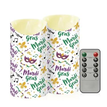 Imagem de Wassud Pacote com 2 velas sem chamas de música Mardi Gras com controle remoto, velas realistas cintilantes com temporizador, velas decorativas para Natal, casamento, festa, decoração de casa média