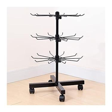 Imagem de Rack de exibição de joias preto giratório de 7 camadas - Organizador multifuncional para colares, pulseiras, brincos, anéis e chaveiros - Suporte de torre ajustável para varejo e uso doméstico (preto)