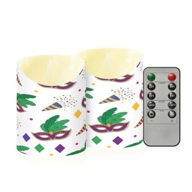 Imagem de Wassud Pacote com 2 velas de carnaval carnaval sem chama com controle remoto, velas realistas cintilantes com temporizador, velas decorativas para Natal, casamento, festa, decoração de casa pequena