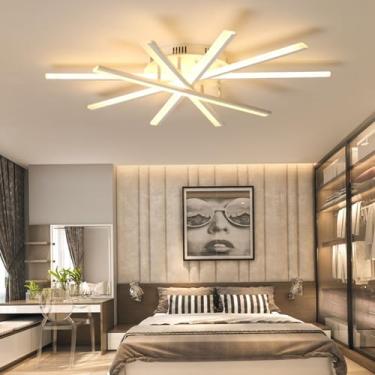 Imagem de Nova luminária de teto LED para sala de estar, design moderno e minimalista, com controle remoto, ideal para ambientes internos como sala de estar, quarto e escritório (branca, 5 lâmpadas).