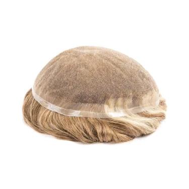 Imagem de Aplique de testa Peruca de cabelo humano com base renda francesa completa para homens destaque nó duplo