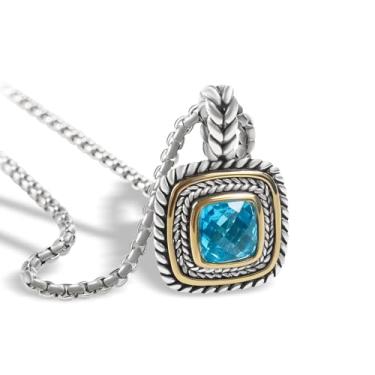 Imagem de YYSuniee Colar feminino com pingente de zircônia cúbica de 7 mm, banhado a ouro 18 K, dois tons, trigo, Latão, Zircônia cúbica