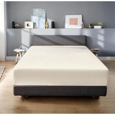 Imagem de Superior Lençol com elástico de algodão egípcio 650 fios, bolso extra profundo, 45,7 cm, tecido acetinado, inclui apenas 1 lençol com elástico, California King, marfim